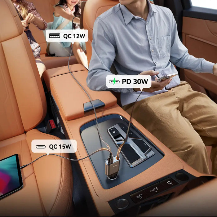 Joyroom JR-CCL07 3-в-1 зарядно за кола с вграден прибиращ