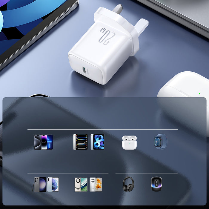 Joyroom JR-TCF20 PD 20W стенно зарядно устройство (UK щепсел) с 1m USB-C кабел - бяло