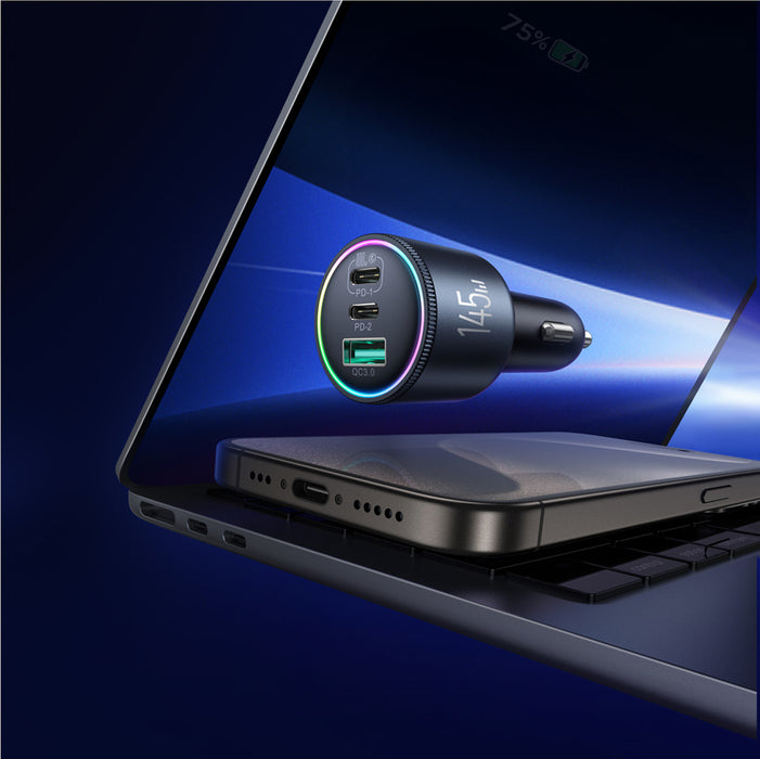 Зарядно за кола Joyroom JR-CCN07 145W 2xUSB-C USB-A + 100W USB-C кабел - тъмносиво