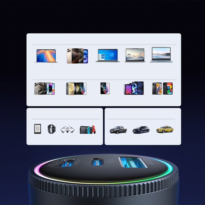 Зарядно за кола Joyroom JR-CCN07 145W 2xUSB-C USB-A + 100W USB-C кабел - тъмносиво