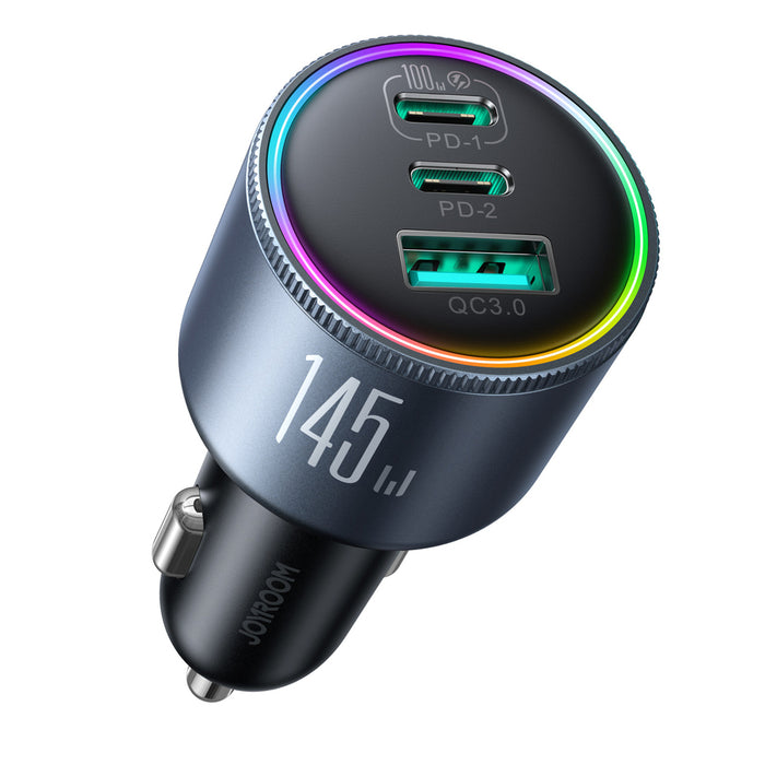 Зарядно за кола Joyroom JR-CCN07 145W 2xUSB-C USB-A + 100W USB-C кабел - тъмносиво
