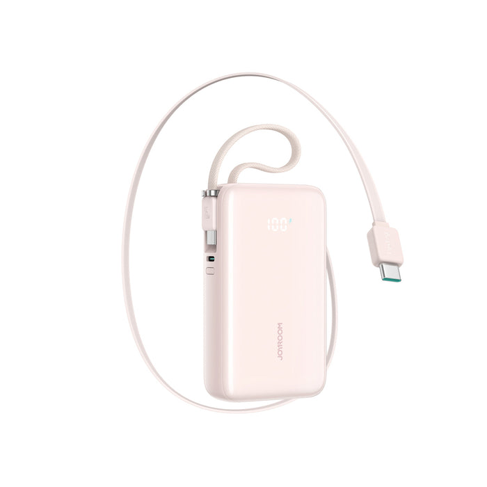 Външна батерия Joyroom JR-PR2L 10000mAh 35W с вграден прибиращ се USB-C кабел и USB-C кабел за връзка - розова