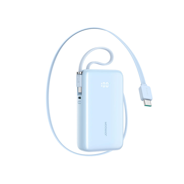 Външна батерия Joyroom JR-PR2L 10000mAh 35W с вграден прибиращ се USB-C кабел и USB-C кабел за връзка - син