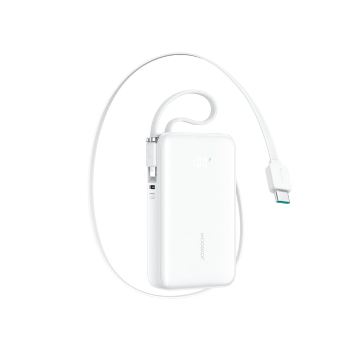 Външна батерия Joyroom JR-PR2L 10000mAh 35W с вграден прибиращ се USB-C кабел и Lightning кабел за връзка - бяла