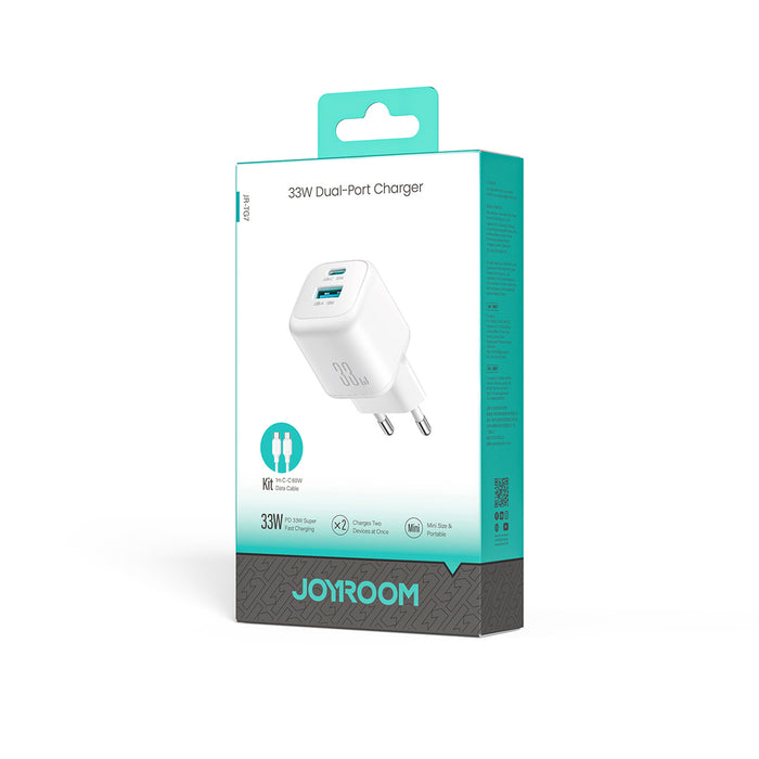 Зарядно за стена Joyroom JR-TG7 33W USB-A + USB-C с 60W USB-C към USB-C кабел 1 м - бяло