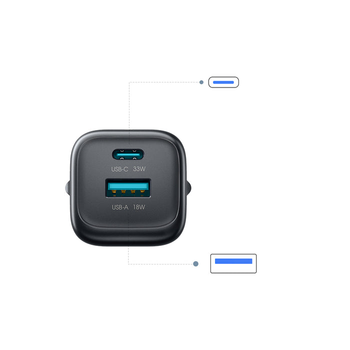 Зарядно за стена Joyroom JR-TG7 33W USB-A + USB-C с 60W USB-C към USB-C кабел 1 м - черно