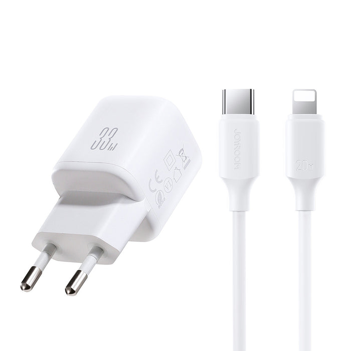 Зарядно за стена Joyroom JR-TG7 33W USB-A + USB-C с 30W USB-C - Lightning 1m кабел - бяло