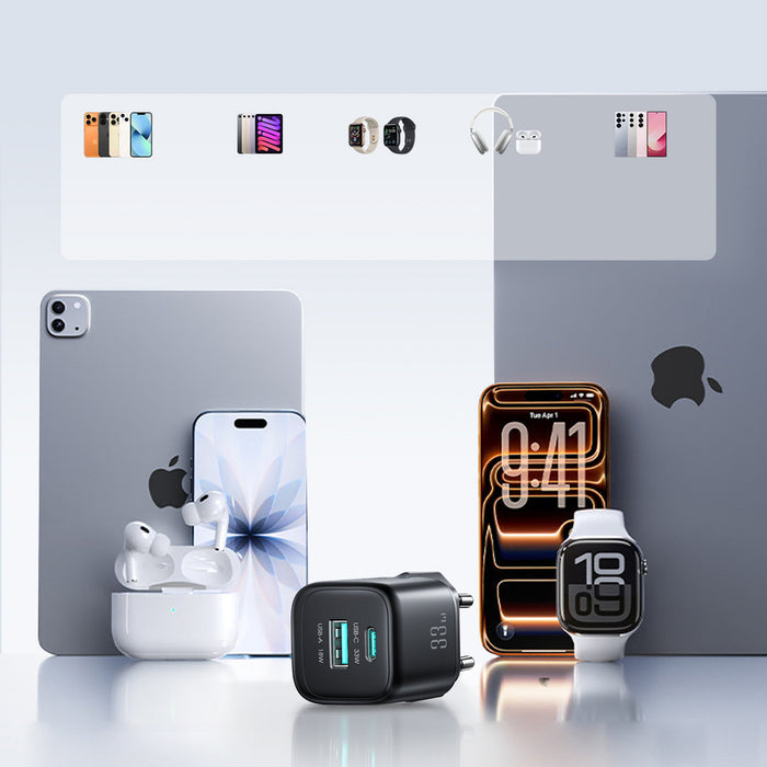 Зарядно за стена Joyroom JR-TG7 33W USB-A + USB-C с 30W USB-C - Lightning 1m кабел - черно