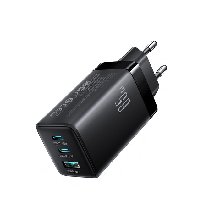 Зарядно за стена Joyroom JR-TG10 65W GaN 2x USB-C + USB-A със 100W USB-C - USB-C 1.2m кабел - черно