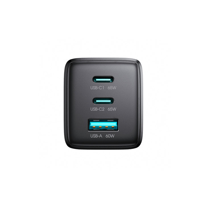 Зарядно за стена Joyroom JR-TG10 65W GaN 2x USB-C + USB-A със 100W USB-C - USB-C 1.2m кабел - черно