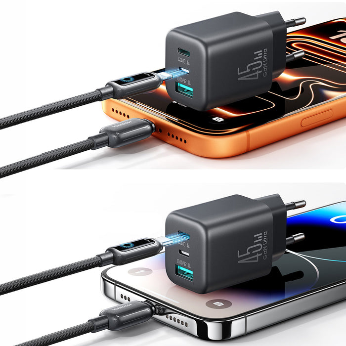 Зарядно за стена Joyroom JR-TO1 GaN 45 USB-C Lightning USB-A - черно