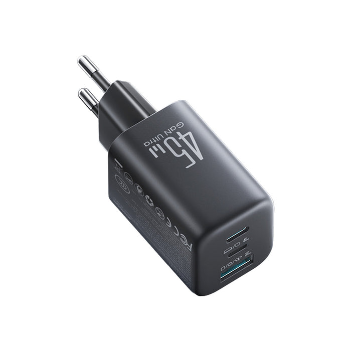 Зарядно за стена Joyroom JR-TO1 GaN 45 USB-C Lightning USB-A - черно