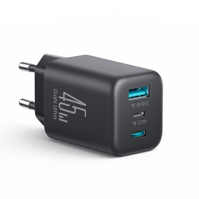 Зарядно за стена Joyroom JR-TO1 GaN 45 USB-C Lightning USB-A - черно