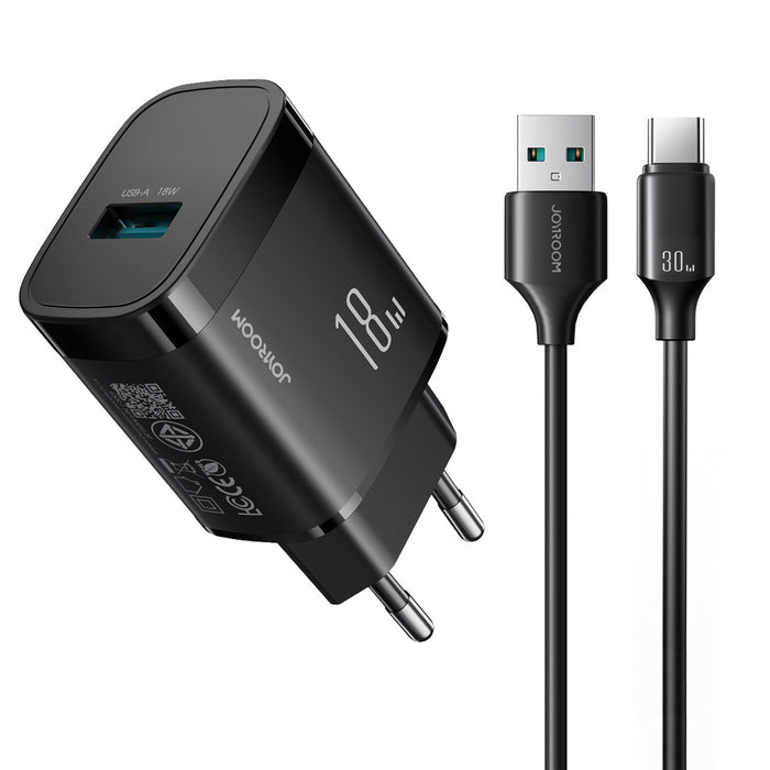 Зарядно за стена Joyroom JR-TF4 18W с 3A USB-A - USB-C кабел 1 м - черно