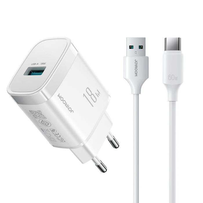 Зарядно за стена Joyroom JR-TF4 18W с 3A USB-A - USB-C кабел 1 м - бяло