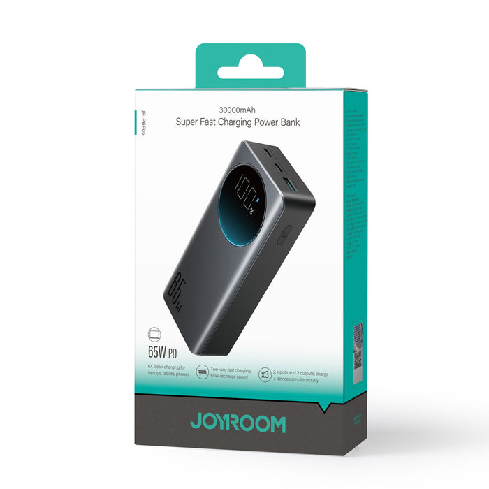 Външна батерия Joyroom JR-PBF05 Pro 30000mAh 65W с дигитален дисплей 2x USB-C 1x USB-A - Черна