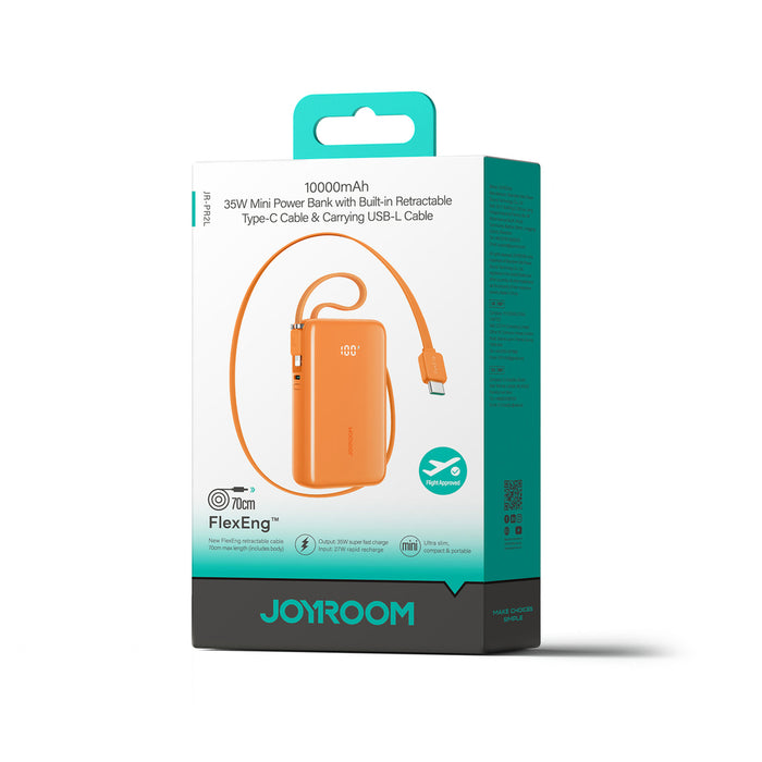 Външна батерия Joyroom JR-PR2 35W 10000mAh с вградени USB-C и Lightning кабели - оранжева