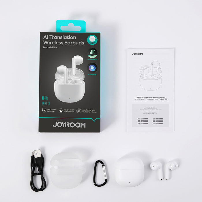 Joyroom JR-FB1 Funpods Bluetooth 6.0 TWS безжични слушалки с AI функции - бели