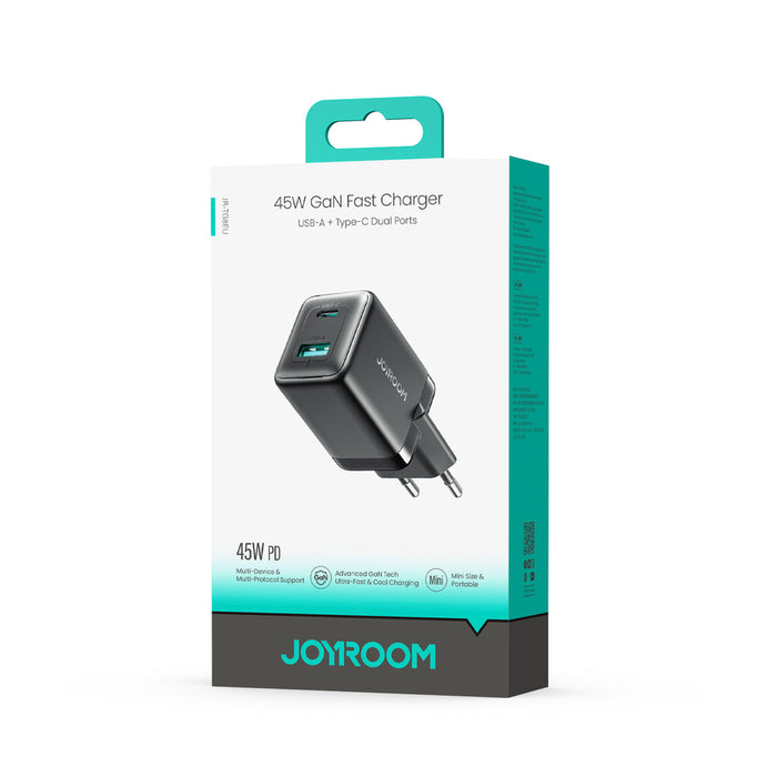 Зарядно за стена Joyroom JR-TG8 GaN 45W USB-C + USB-A - черно