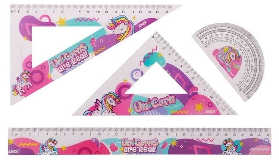 Комплект чертожни пособия Junior - Еднорог, 4 части