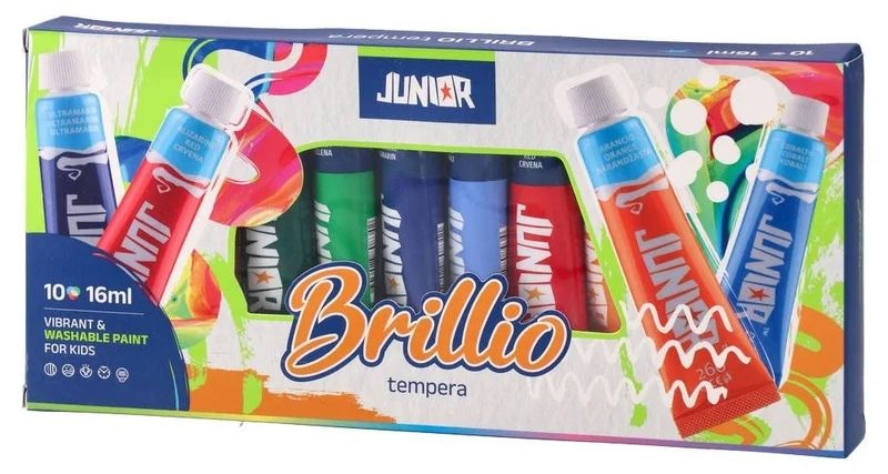 Темперни бои Junior - Brillio, 10 цвята х 16 ml