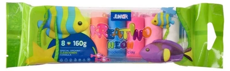 Пластилин Junior Kreatino - 8 неонови цвята, 160 g