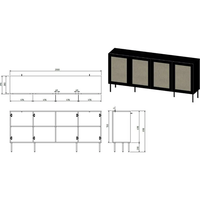 JUTA 4D скрин 4D 200x39,5x90 черен + линол калабрия