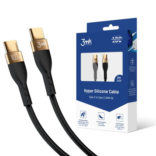 Кабел 3mk Hyper Silicone Cable USB-C / USB-C 100W 2m черен