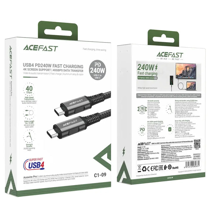 Кабел Acefast C1-09,USB-C към USB-C USB4 PD3.1 5A