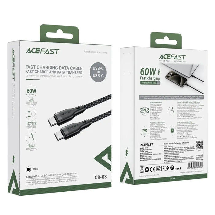 Кабел Acefast C8-03 USB-C към USB-C 60W 3A черен