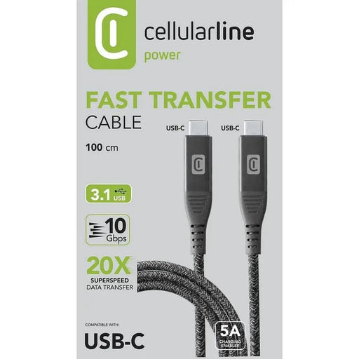 Кабел Cellularline USB C to USB C 5A 10 Gbps 100W 1 м черен