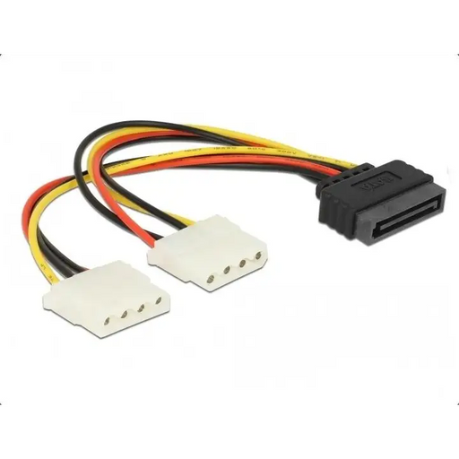 Кабел DeLock Power SATA 15pin към 2x 4pin Molex женско 20cm