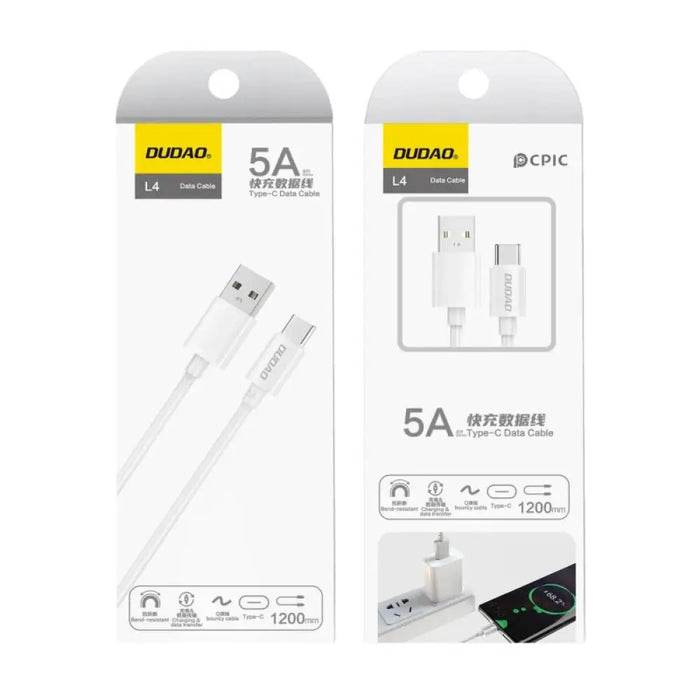 Кабел Dudao USB Type C 2.1A 1m бял (L4T 1m бял)