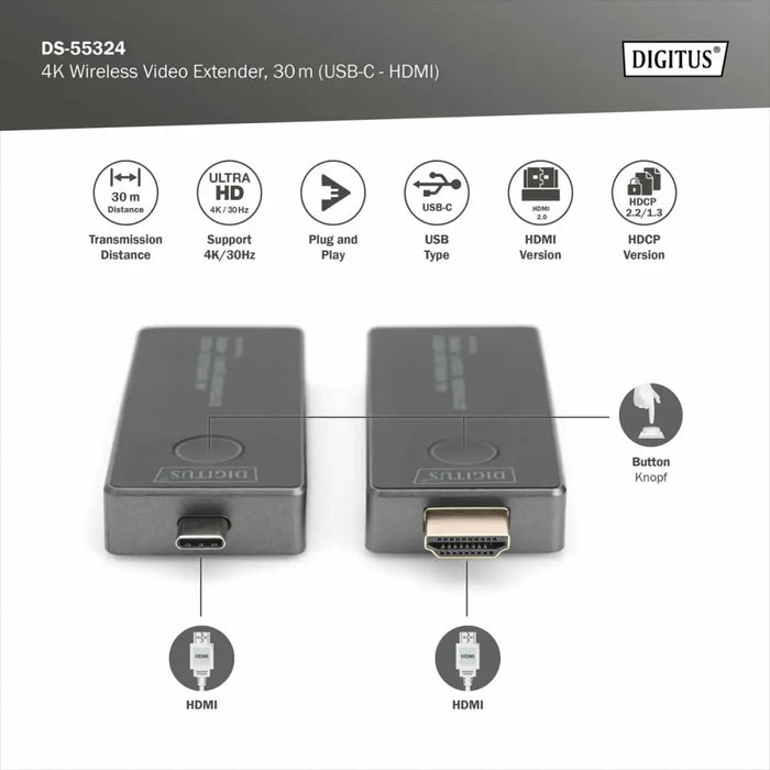 Кабел HDMI Digitus by Assmann 30M (USB-C - HDMI)