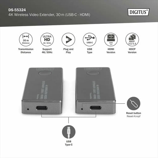 Кабел HDMI Digitus by Assmann 30M (USB-C - HDMI)