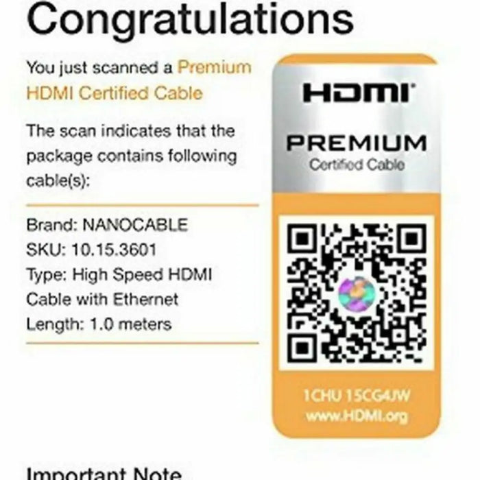 Кабел HDMI NANOCABLE HDMI V2.0 1m V2.0 4K 1 m Черен 1 m