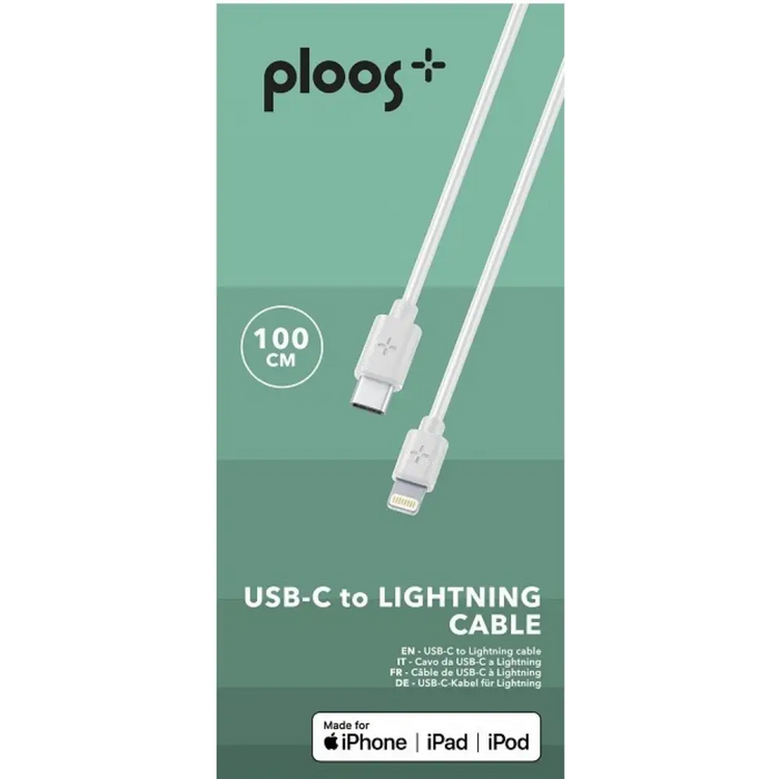 Кабел PLOOS USB-C към Lightining 1 м бял