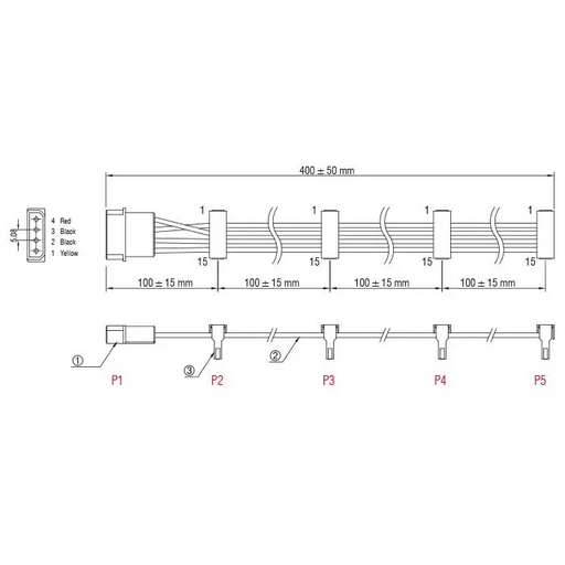 Кабел Power Molex 4 Pin > 4 x SATA 15 Pin 40cm