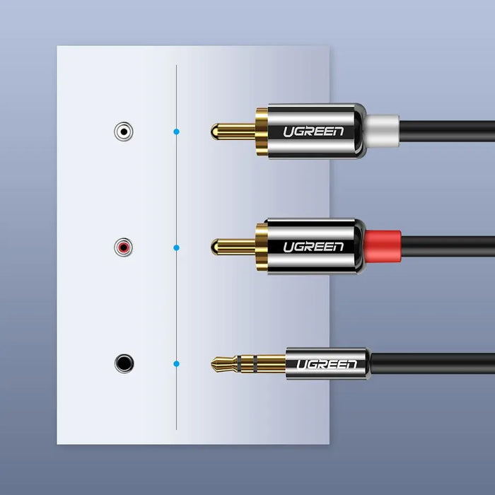 Кабел Ugreen 3.5mm мини жак към 2х RCA 3m черен (10590)