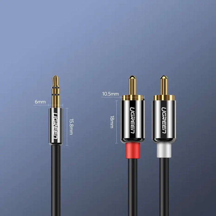 Кабел Ugreen 3.5mm мини жак към 2х RCA 3m черен (10590)