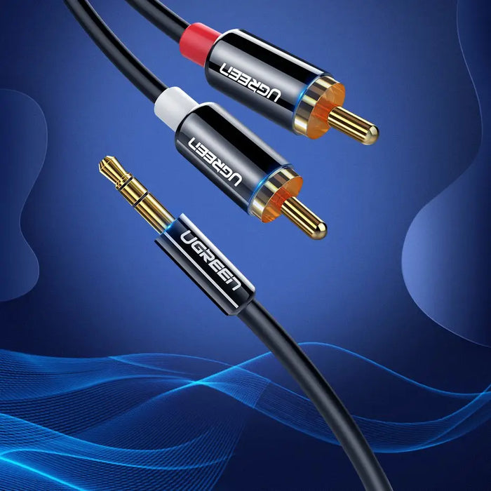 Кабел Ugreen 3.5mm мини жак към 2х RCA 3m черен (10590)