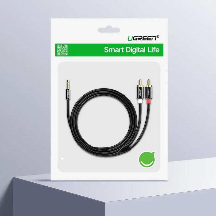 Кабел Ugreen 3.5mm мини жак към 2х RCA 3m черен (10590)