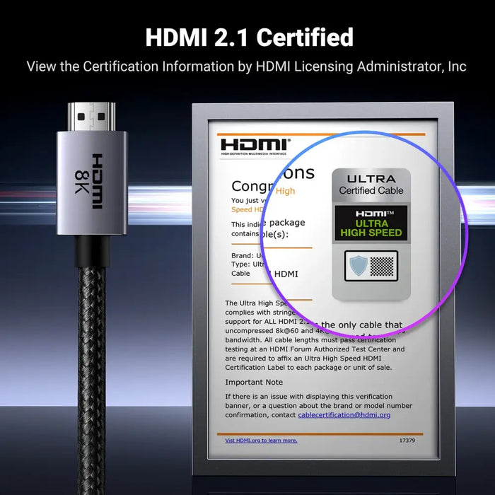 Кабел Ugreen HD171 HDMI 2.1 8K 1 m сив