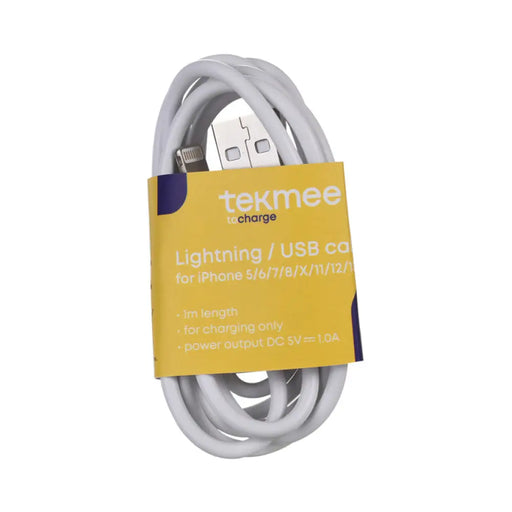 КАБЕЛ USB-A/LIGHTNING 1M 1A БЯЛ TEKMEE