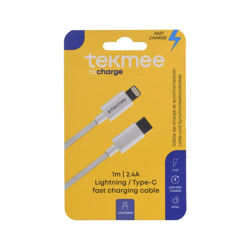КАБЕЛ USB-C КЪМ LIGHTNING 1M 2.4A БЯЛ TEKMEE