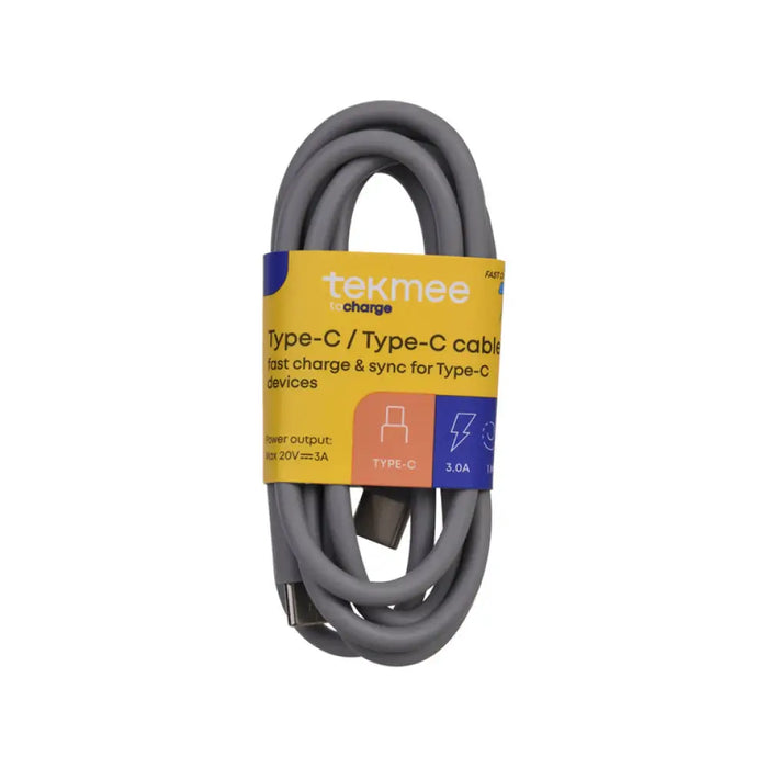 КАБЕЛ USB-C/USB-C 1M СИВ TEKMEE 3A