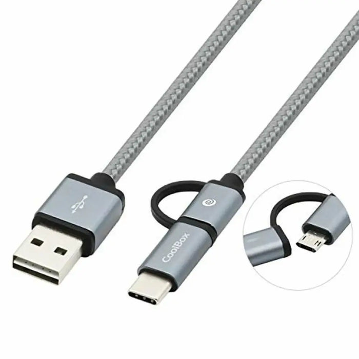 Кабел USB към Micro USB и USB-C CoolBox COO-CAB-U2MC-GR Сив