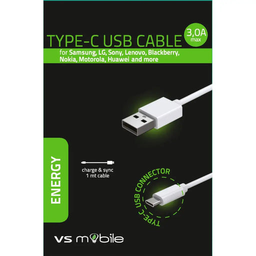 КАБЕЛ USB TYPE C 1М БЯЛ VSMOBILE