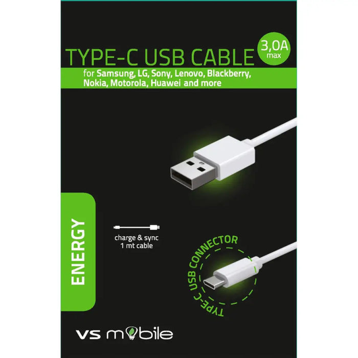 КАБЕЛ USB TYPE C 1М БЯЛ VSMOBILE