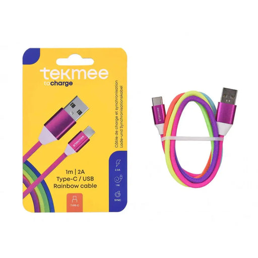 КАБЕЛ USB TYPE-C 2A 1M RAINBOW TEKMEE ЛАВЪР ТРЕЙД ООД